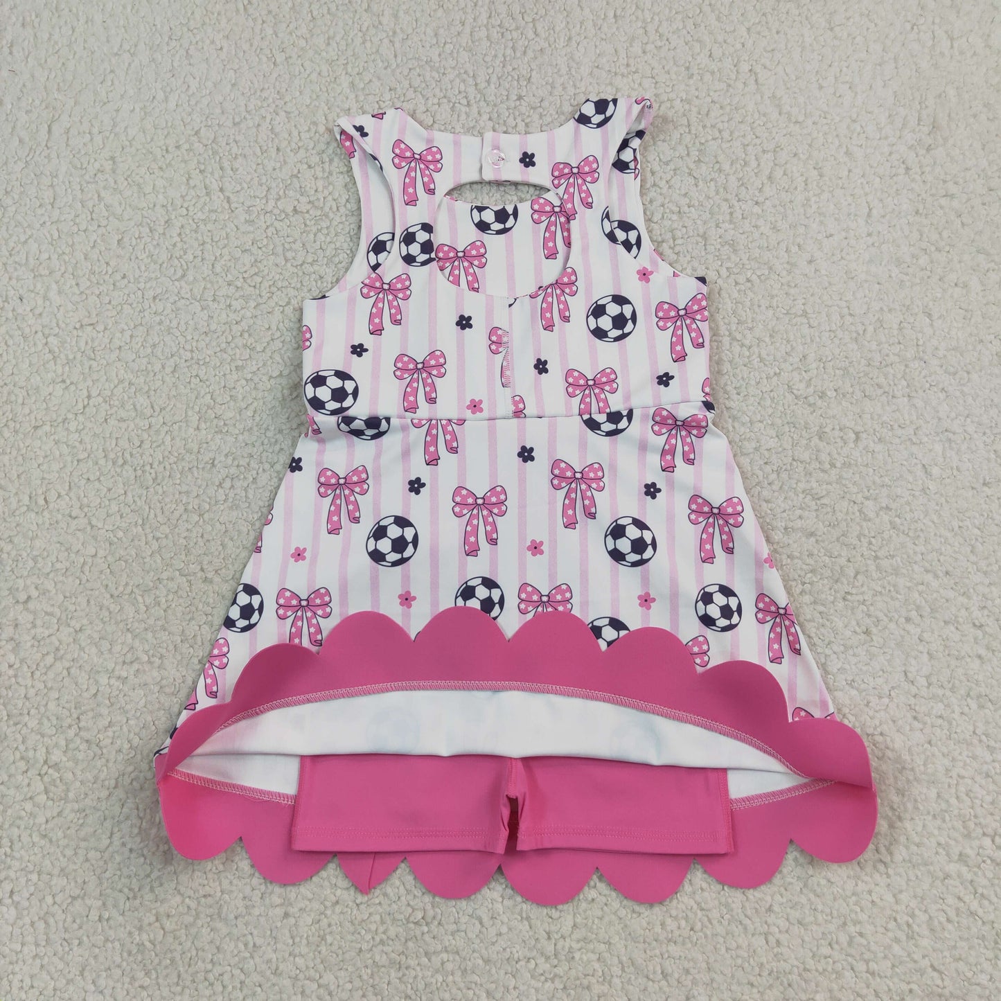 Baby Girls Kids Sleeveless Soccer Bows Stripes Scallop Yoga Active Pink Dress RTS
