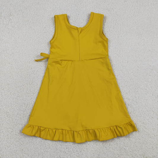 Baby Girls Sleeveless Ruffle Knee Length Yoga Yellow Dress with Shorts RTS