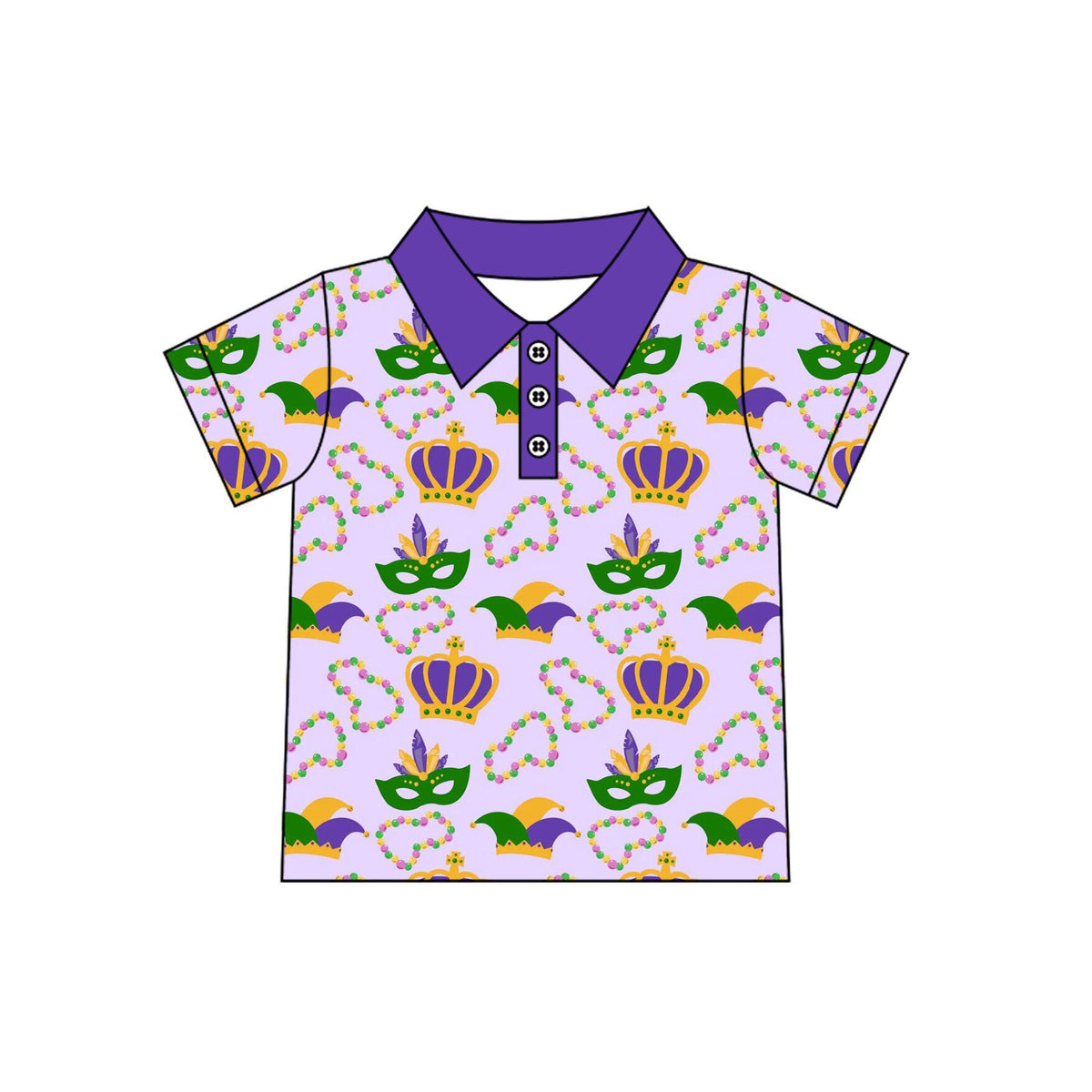( Moq 5 ) Preorder Baby Boys Kids Short Sleeves Masks Buttons Mardi Gras Shirt Tops Clothes