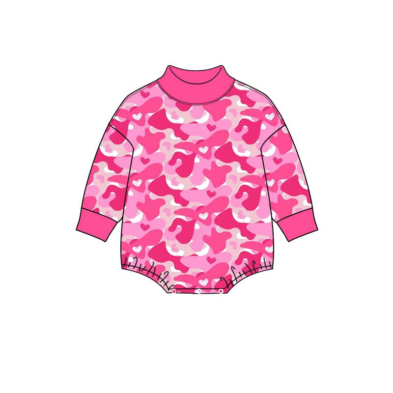 ( Moq 5 ) Preorder Baby Girls Infant Long Sleeves Hearts Camo Valentine Romper Pink Clothes
