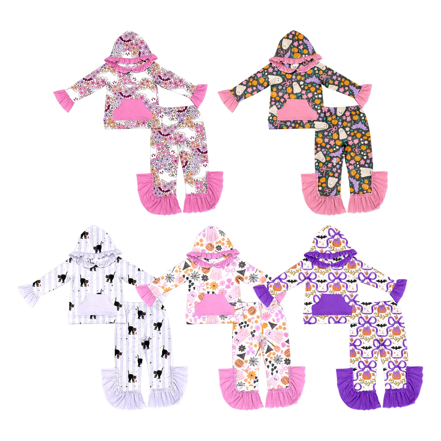 ( Moq 5 Each Style ) Sibling Baby Girls Kids Ghosts Bows Hoodie Shirts Pants Sets Halloween Clothes