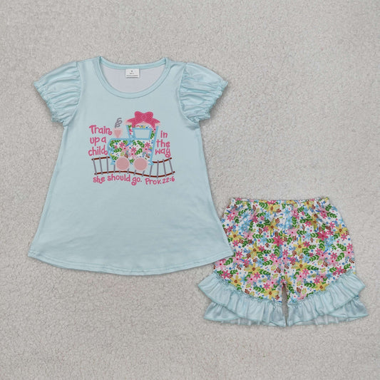 Baby Girl Short Sleeves Trucks Tunic Ruffle Flower Shorts Clothes Set