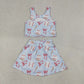 Baby Girls Kids Baseball Bows Tops Blue Skirt Shorts Yoga Summer Set RTS