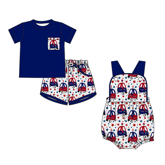 ( Moq 5 Each Style ) Baby Boys Kids Short Sleeves Shirt Pockets Shorts Set Romper Sibling  Summer Clothes