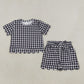 Sibling Baby Girls Kids Short Sleeves Plaid Shirts Scallop Shorts Sets Summer Clothes RTS
