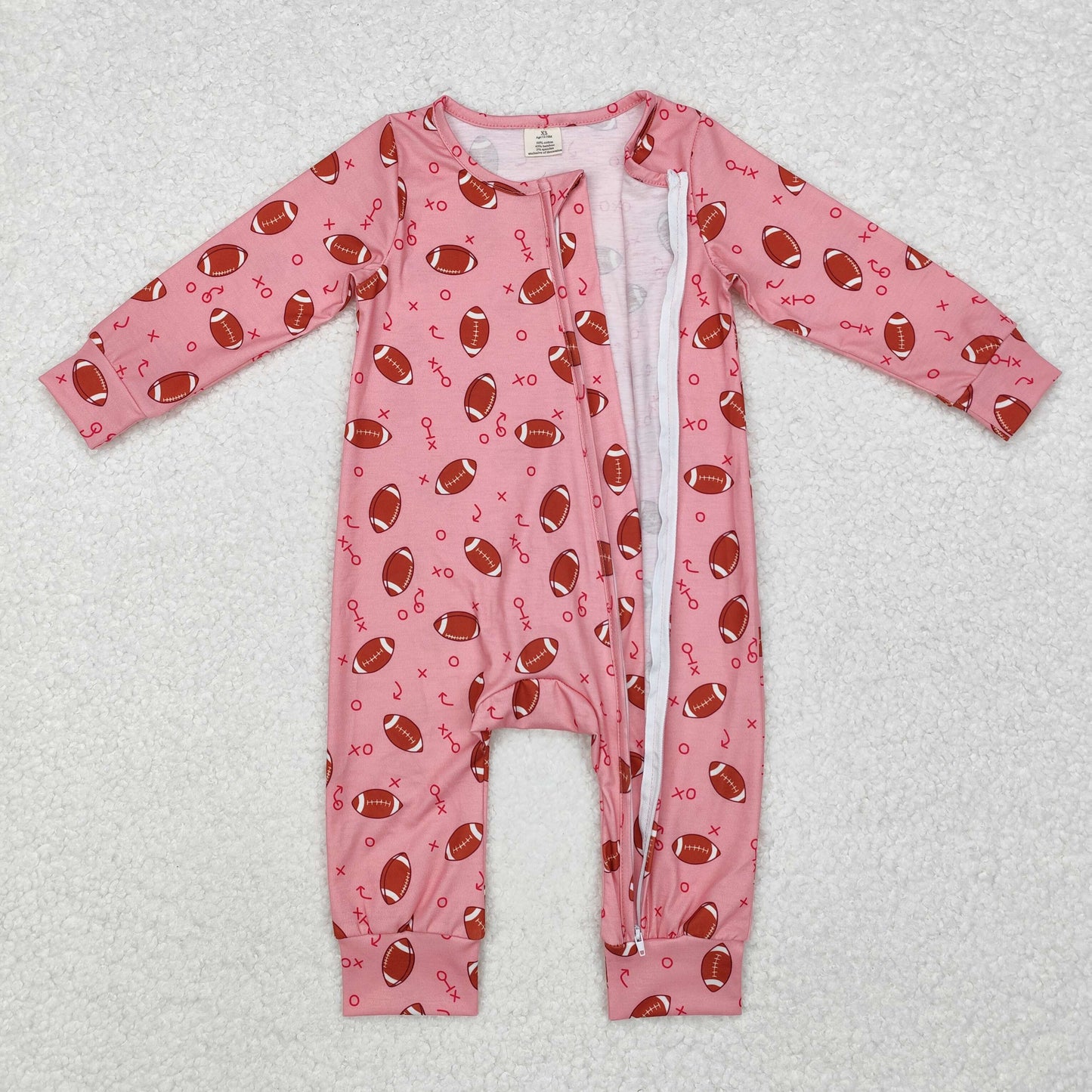 Baby Girl Infant Long Sleeves Football Pink Zipper Romper