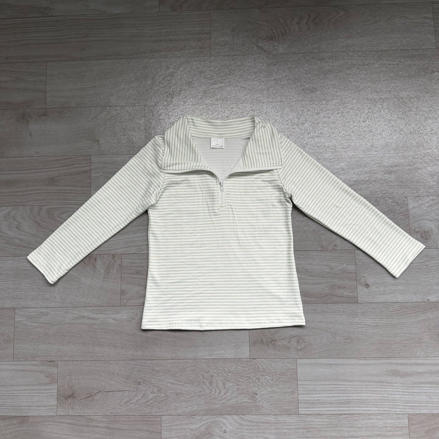 ( No moq ) Preorder Baby Boy Kids Long Sleeves Green Stripes Zipper Pullover Shirt Clothes