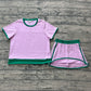 Adult Women Short Sleeves Shirt Shorts Pink Cotton Clothes Set RTS