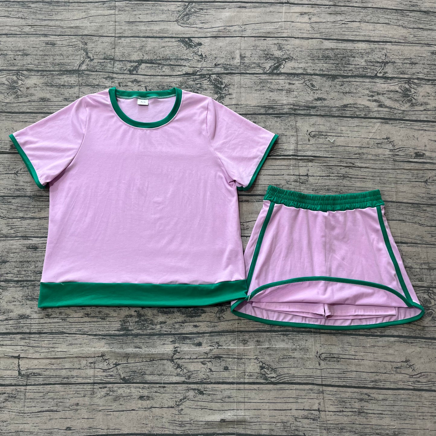 Adult Women Short Sleeves Shirt Shorts Pink Cotton Clothes Set RTS
