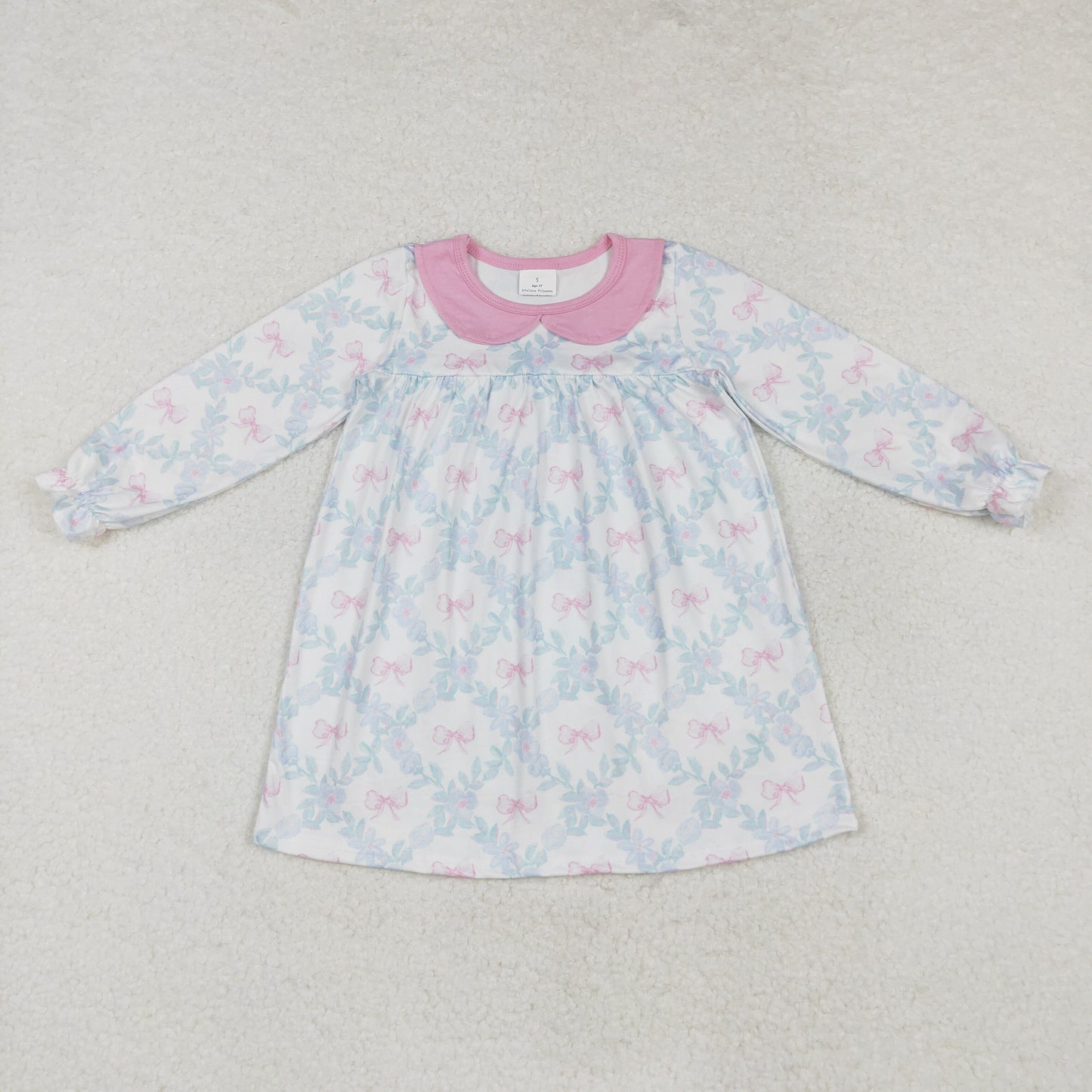 Baby Girl Long Sleeves Flower Bows Knee Length Dress