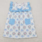 Baby Girl Sleeveless Bows Flower Blue Pockets Knee Length Dress RTS