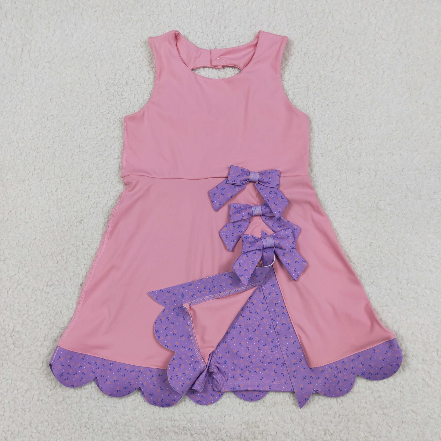 Baby Girls Kids Sleeveless Pink Plaid Bows with Shorts Yoga Dress RTS