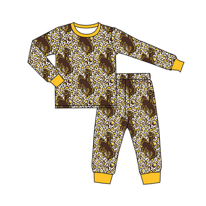 Baby Boy Long Sleeves Rodeo Leopard Shirt Pants Western Pajamas Set Moq 5