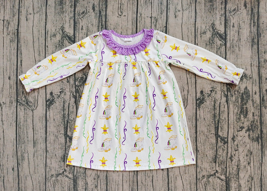 ( No moq ) Preorder Baby Girl Mardi Gras Purple Ruffle Knee Length Dress