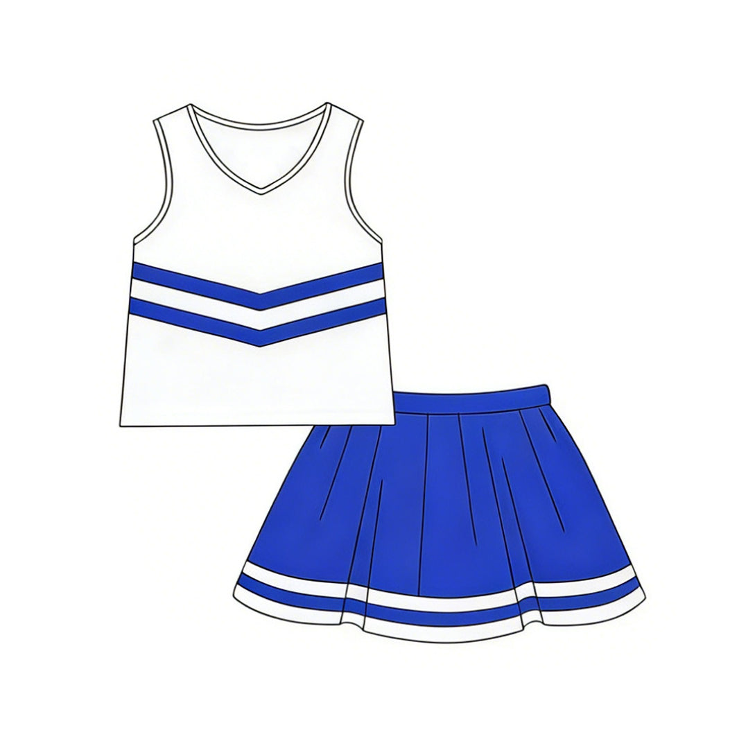 ( Moq 5 ) Preorder Baby Girl Kids Sleeveless Tops Blue Skirt Shorts Set Cheer Team Clothes