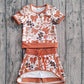 Baby Girls Toddler Short Sleeves Cow Bows Football Team Shirt Shorts Yoga Brown Set RTS