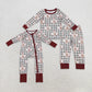 Sibling Girls Kids Long Sleeves turkey Bows Plaid Thanksgiving Zipper Romper Pajamas Clothes Set RTS