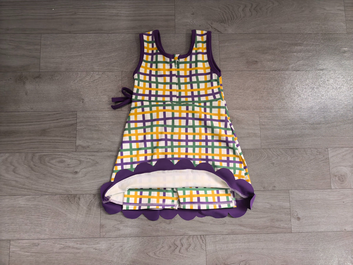 ( No moq ) Preorder Baby Girls Kids Shorts Scallop Plaid Yoga Scallop Dress Mardi Gras Clothes