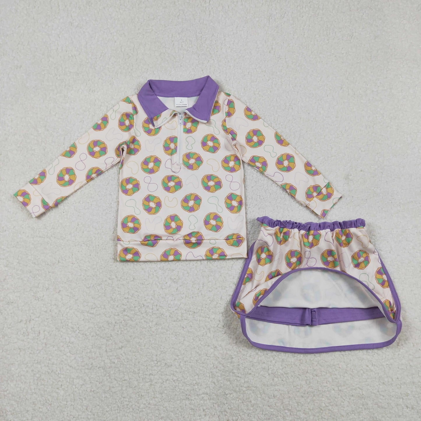 Baby Girls Kids Donuts Zipper Tops Shorts Skirt Skort Mardi Gras Clothes Set RTS
