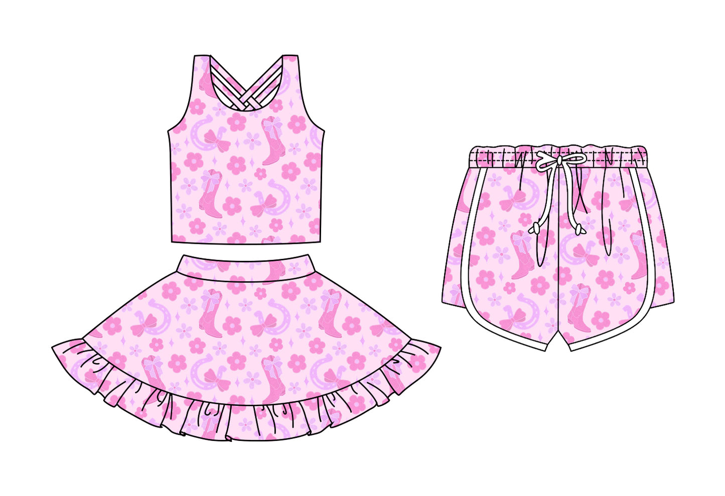 ( Moq 5 Each Style ) Sibling Baby Girls Toddler Boots Bows Flower Shorts Set Summer Clothes