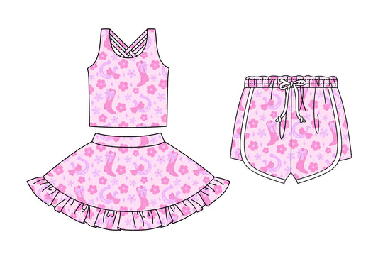 ( Moq 5 Each Style ) Sibling Baby Girls Toddler Boots Bows Flower Shorts Set Summer Clothes