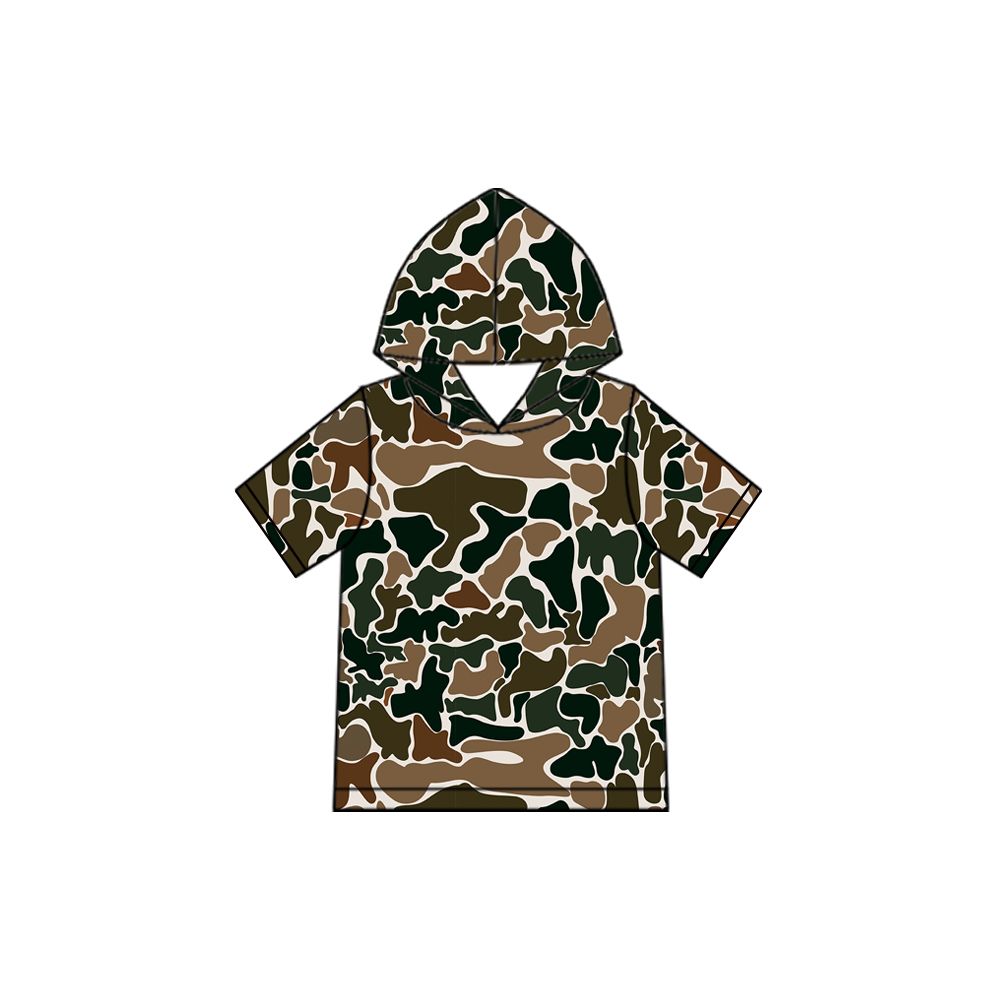 ( Moq 5 ) Preorder Baby Boys Kids Brown Camo Short Sleeves Hoodie Shirt Tops Clothes