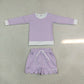 Sibling Baby Girls Kids Long Sleeves Stripes Shirts Scallop Shorts Sets Yoga Active Clothes RTS