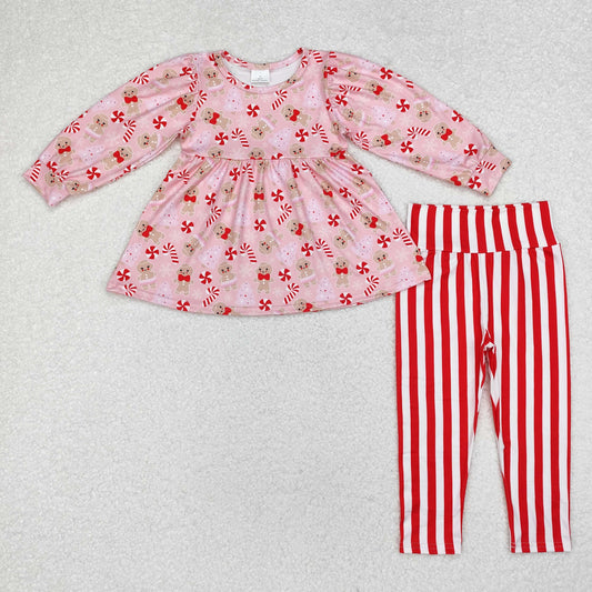 Baby Girl Long Sleeves Christmas Gingerbread Tunic Stripes Pants Set