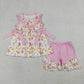 Sibling Baby Girls Sleeveless Popsicles Pink Bows Summer Knee Length Dress Set RTS