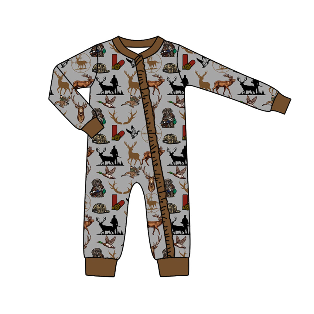 Baby Girl Fall Deer Ducks Hunting Long Sleeves Zipper Romper