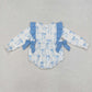 Baby Girl Infant Long Sleeves Blue Bows Bubble Romper