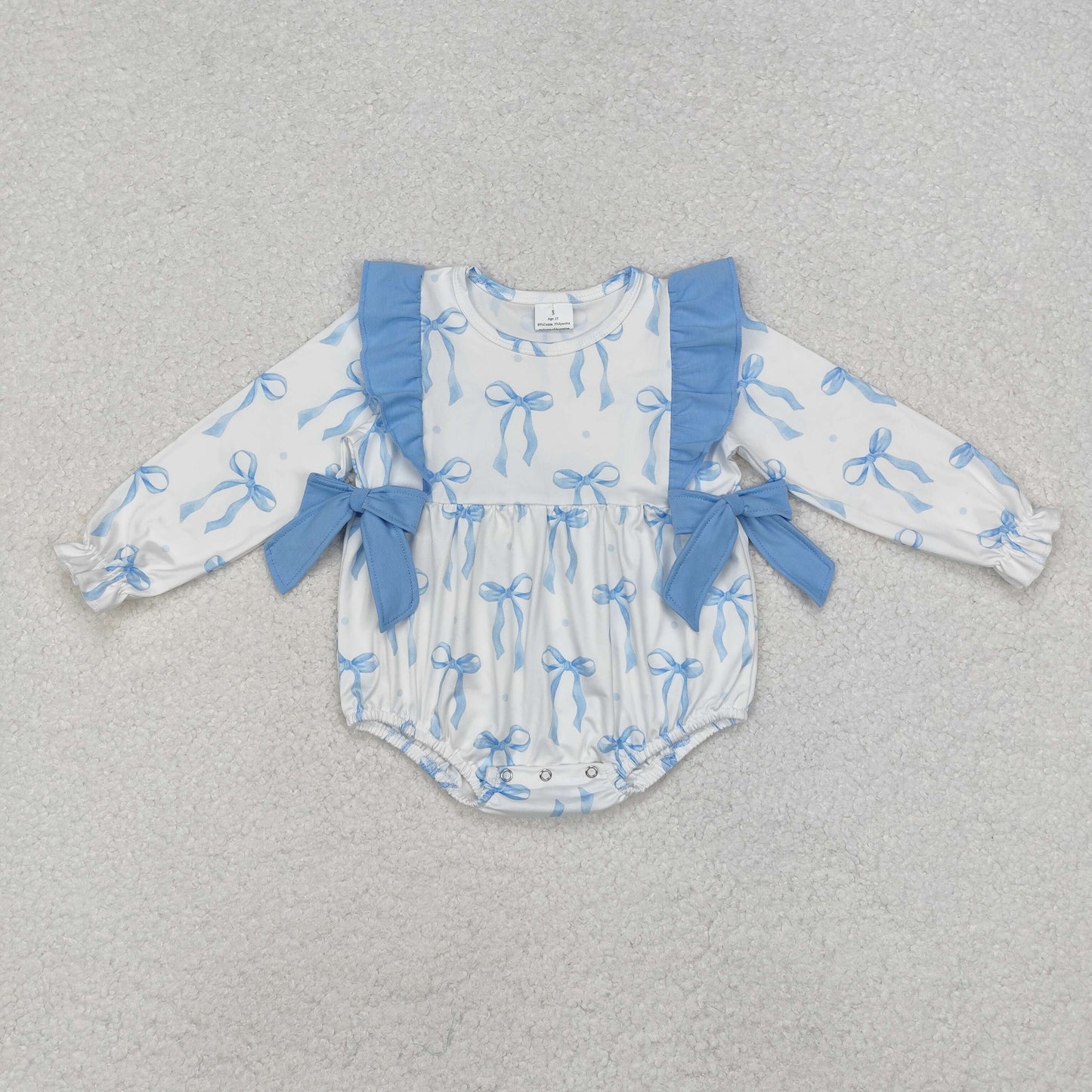 Baby Girl Infant Long Sleeves Blue Bows Bubble Romper