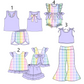 ( Moq 5 Each Style ) Baby Girl Floral Checked Sibling Purple Romper Set 4.23
