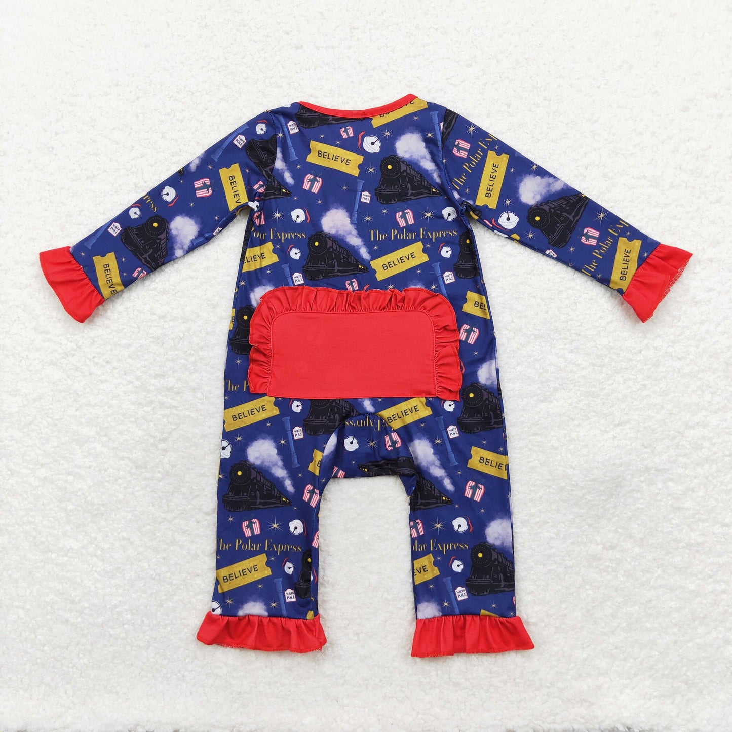 Baby Girl Long Sleeves Christmas Train Zipper Bamboo Romper