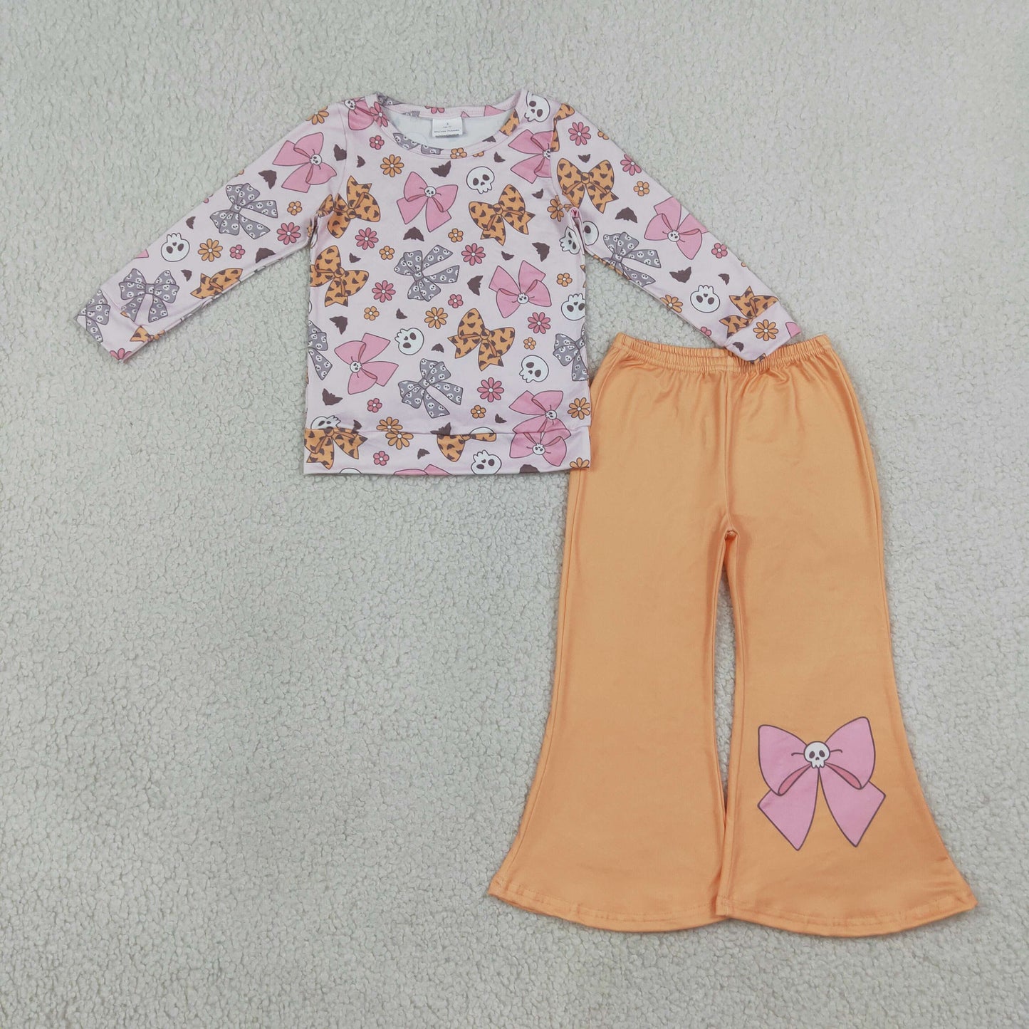 Baby Girls Kids Long Sleeves Bows Shirt Bell Pants Halloween Set Clothes RTS