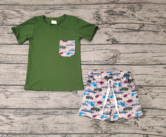 No moq Pre-order BSSO0338 Baby Boy Short Sleeves Pocket Shirt Shorts Set