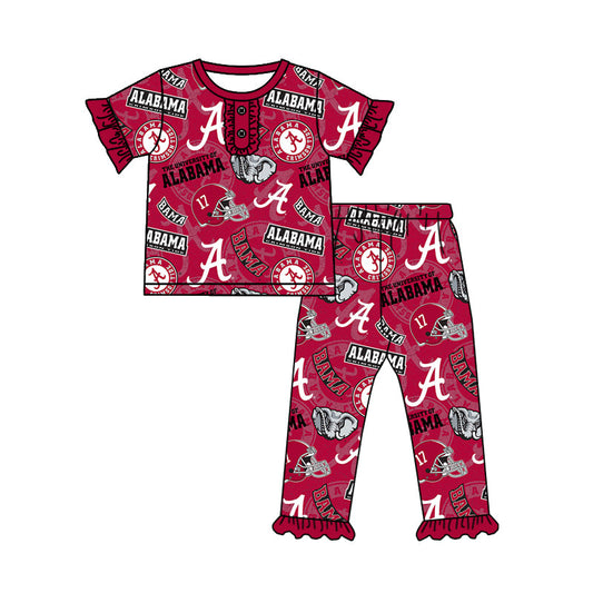 Baby Girl Short Sleeves Elephant Team Shirt Pants Pajamas Set Moq 5