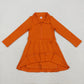 Preorder Baby Girl Long Sleeves Zipper Knee Length Yoga Active Orange Dress RTS