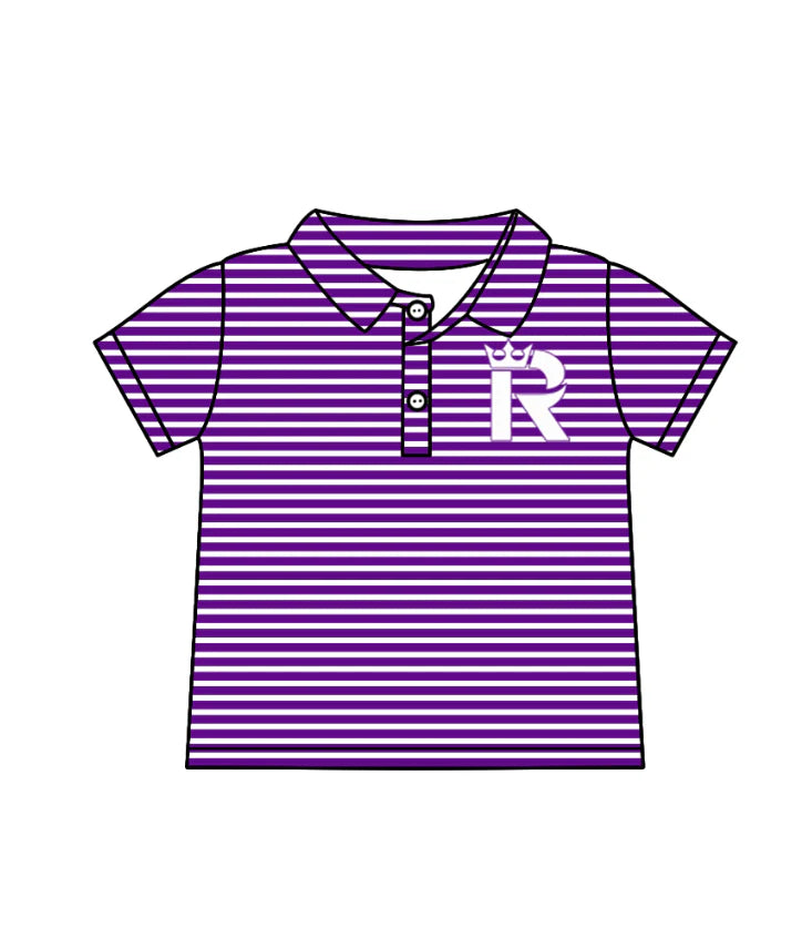 ( Moq 5 ) Baby Boys Short Sleeves R Purple Stripes Team Buttons Shirt Tops