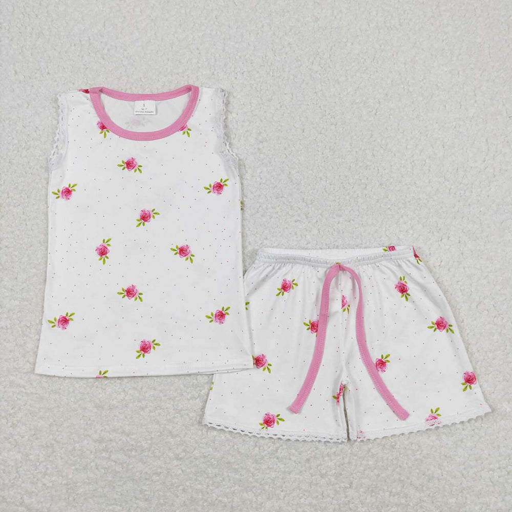 Baby Girl Sleeveless Flower Tops Shorts Sibling Sister Pajamas Set