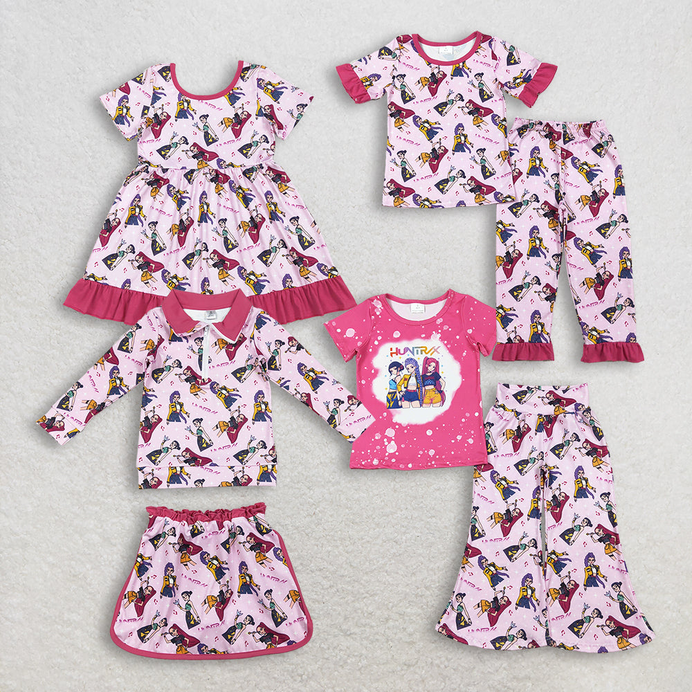 Sibling Baby Girls Kids Short Sleeves Music Character Dress Sets Clothes RTS
