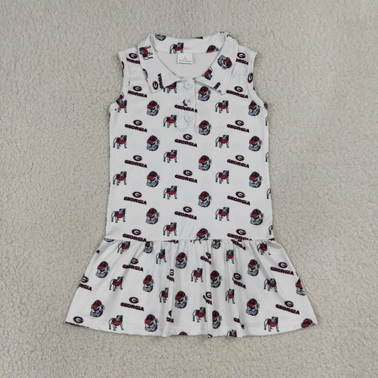 Baby Girls Sleeveless Dogs Buttons Knee Length Team Dress RTS