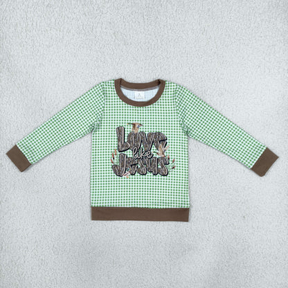 Sibling Baby Kids Toddler Long Sleeves Baby Girl Jesus Green Plaid Bubble Romper Shirt Christmas Clothes RTS