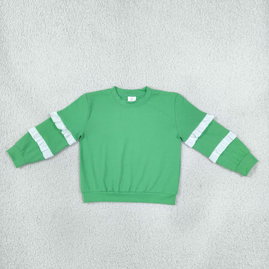 Baby Girls Toddler Ruffle Long Sleeves Green Shirt Tops Cotton Clothes RTS
