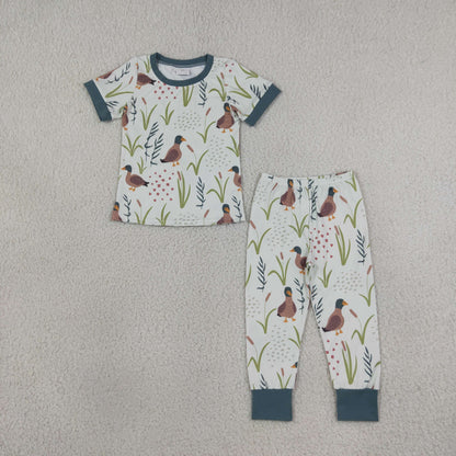 Sibling Baby Boys Kids Short Sleeves Ducks Zipper Romper Set Pajamas Clothes RTS