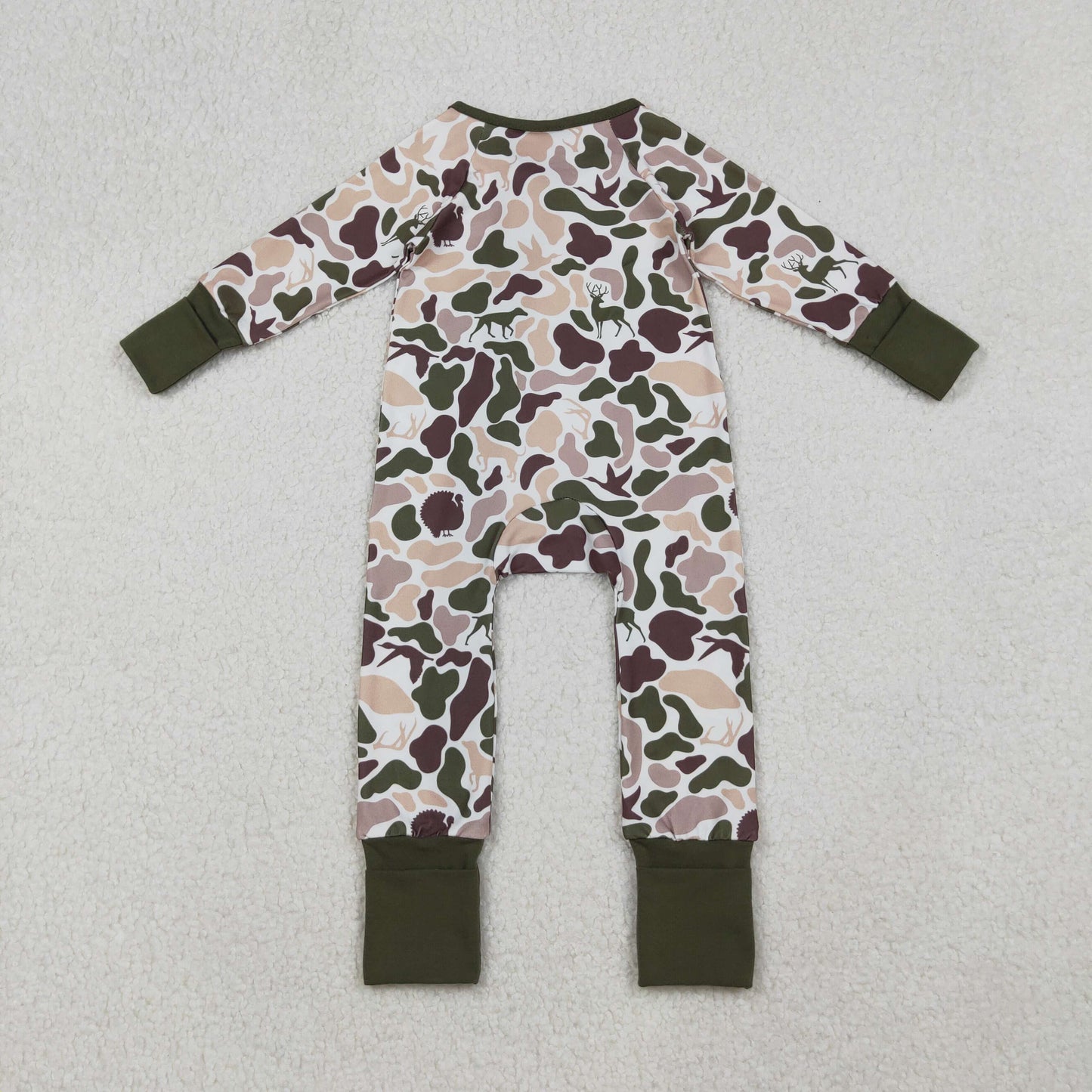 Baby Boy Infant Long Sleeves Ducks Dogs Camo Hunting Zipper Romper RTS