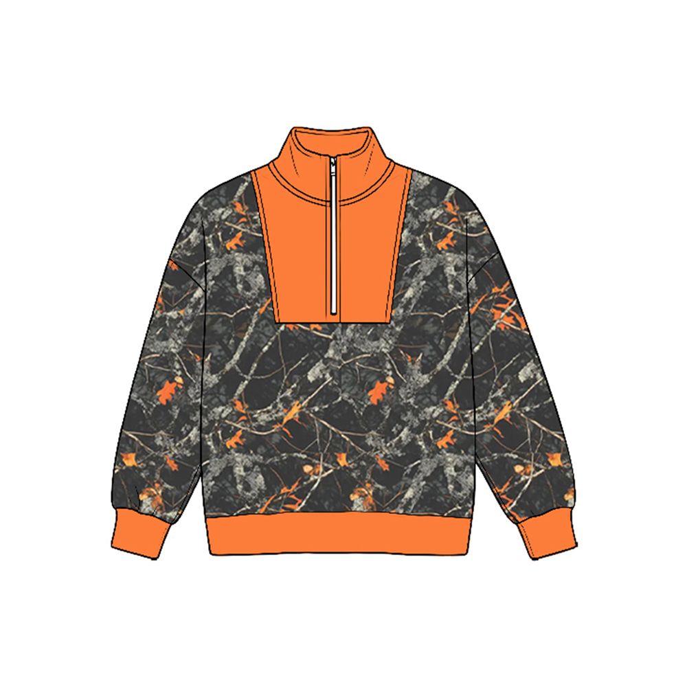( Moq 5 ) Preorder Baby Boys Kids Long Sleeves Leaves Half Zip Camo Shirt Pullover Tops
