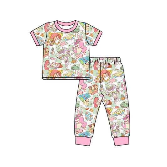 Baby Girl Short Sleeves Toys Shirt Pants Easter Pajamas Clothes Set Moq 5