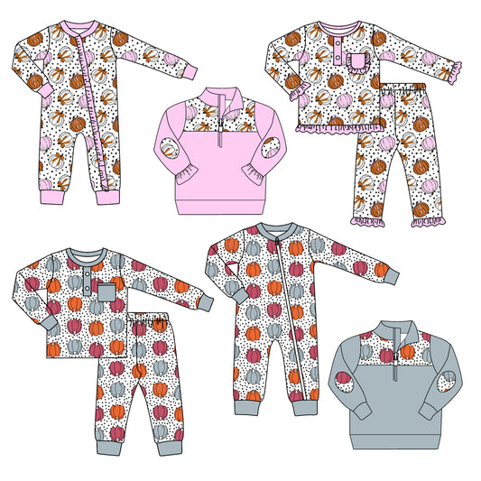 ( Moq 5 Each Style ) Baby Boys Girls Kids Long Sleeves Pumpkins Sibling Fall Shirts Rompers Sets Clothes