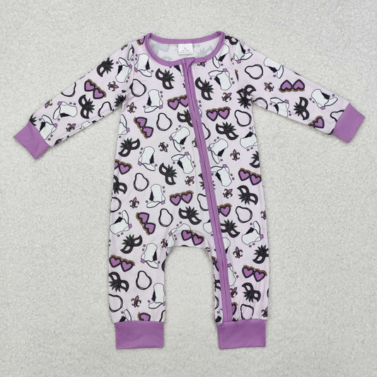 Baby Girl Infant Long Sleeves Mardi Gras Zipper Long Sleeves Romper